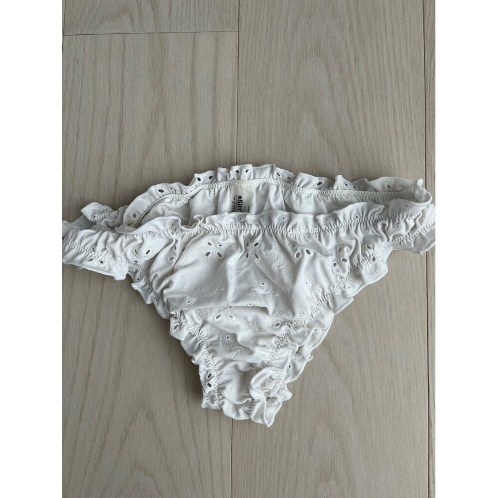 Simons Eyelet Ruffled Swim Bikini Bottom White ( L )